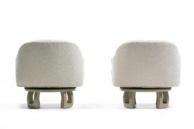 William Billy Haines Billy Haines Hollywood Regency Mahogany Swivel Lounge Chairs in Cream Boucl 