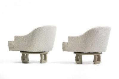 William Billy Haines Billy Haines Hollywood Regency Mahogany Swivel Lounge Chairs in Cream Boucl 