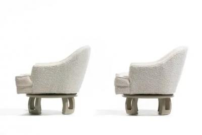 William Billy Haines Billy Haines Hollywood Regency Mahogany Swivel Lounge Chairs in Cream Boucl 