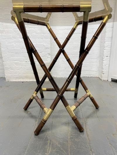William Billy Haines Billy Haines Style Faux Bamboo and Bronze Glass Top Table
