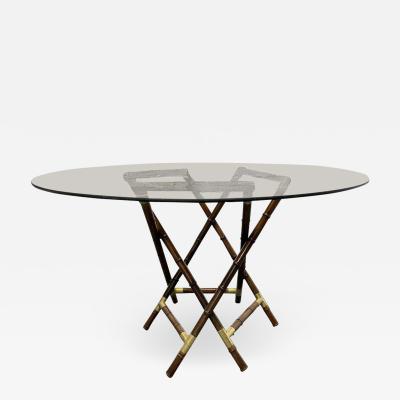 William Billy Haines Billy Haines Style Faux Bamboo and Bronze Glass Top Table