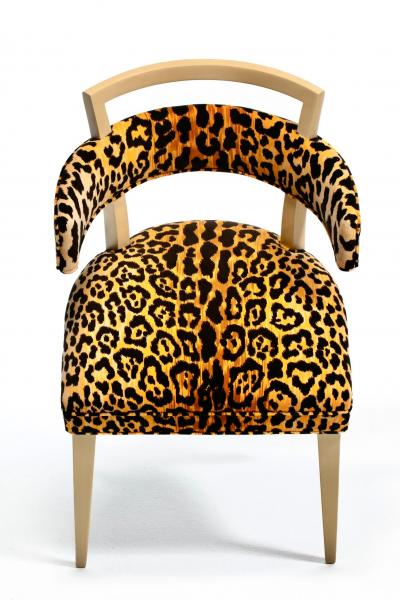 William Billy Haines Billy Haines Style Klismos Side Chair in Leopard Velvet Bleached Mahogany