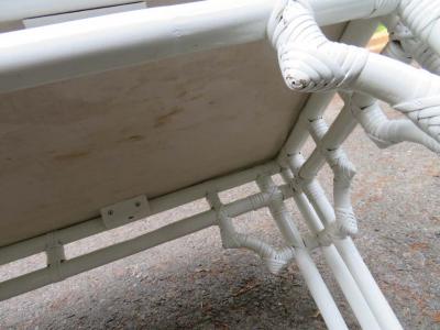 William Billy Haines Fabulous Mod White Faux Bamboo Wood Pucci Style Upholstered Bench Hollywood Glam