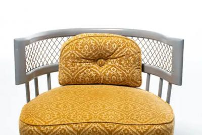 William Billy Haines Hollywood Regency Slipper Chairs of Walnut and Brass in Italian Cut Velvet