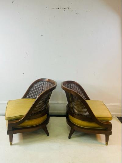 William Billy Haines MID CENTURY PAIR OF CANE WOOD AND BRASS CHAIRS IN THE MANNER OF BILLY HAINES