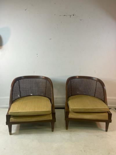 William Billy Haines MID CENTURY PAIR OF CANE WOOD AND BRASS CHAIRS IN THE MANNER OF BILLY HAINES