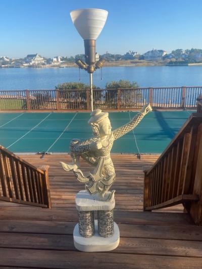 William Billy Haines MONUMENTAL CARVED ASIAN DECORATED FIGURE LAMP BY WILLIAM HAINES