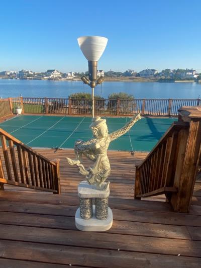 William Billy Haines MONUMENTAL CARVED ASIAN DECORATED FIGURE LAMP BY WILLIAM HAINES