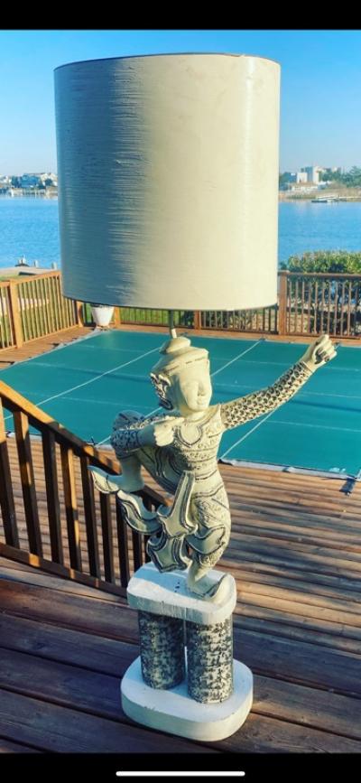 William Billy Haines MONUMENTAL CARVED ASIAN DECORATED FIGURE LAMP BY WILLIAM HAINES