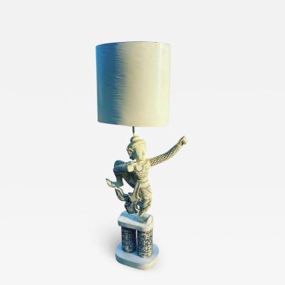 William Billy Haines MONUMENTAL CARVED ASIAN DECORATED FIGURE LAMP BY WILLIAM HAINES
