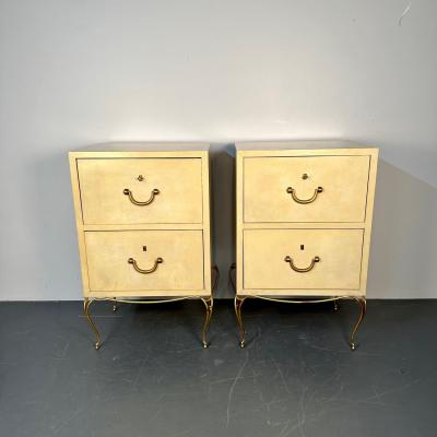 William Billy Haines Pair Large Mid Century French Parchment Commodes Chests or Cabinets 1950s