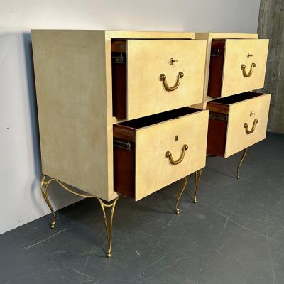 William Billy Haines Pair Large Mid Century French Parchment Commodes Chests or Cabinets 1950s