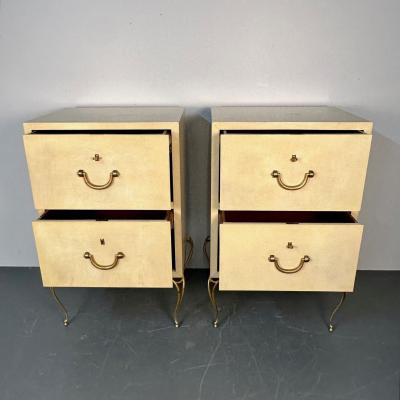 William Billy Haines Pair Large Mid Century French Parchment Commodes Chests or Cabinets 1950s