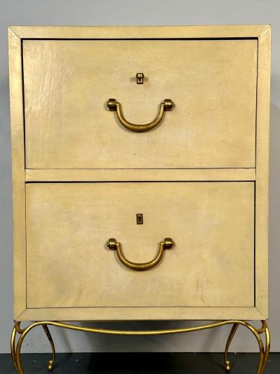 William Billy Haines Pair Large Mid Century French Parchment Commodes Chests or Cabinets 1950s