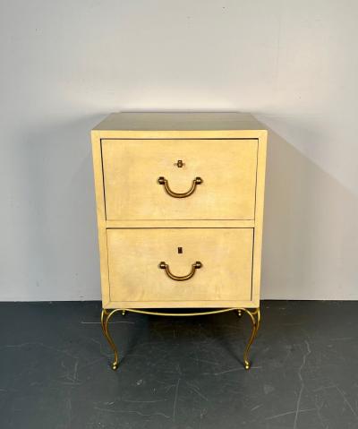 William Billy Haines Pair Large Mid Century French Parchment Commodes Chests or Cabinets 1950s