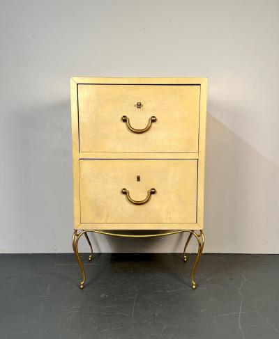 William Billy Haines Pair Large Mid Century French Parchment Commodes Chests or Cabinets 1950s
