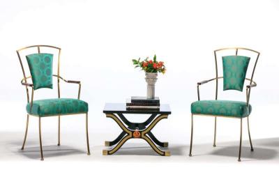William Billy Haines Pair of Billy Haines Style Hollywood Regency Armchairs in Tony Duquette Fabric