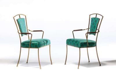 William Billy Haines Pair of Billy Haines Style Hollywood Regency Armchairs in Tony Duquette Fabric