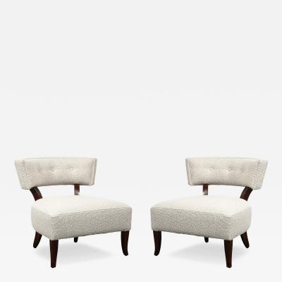 William Billy Haines Pair of Mid Century Curved Slipper Chairs w Boucl Upholstery by Billy Haines