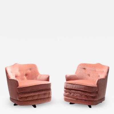 William Billy Haines Pair of Moroccan Modern Hollywood Regency Swivel Chairs in Pink Velvet