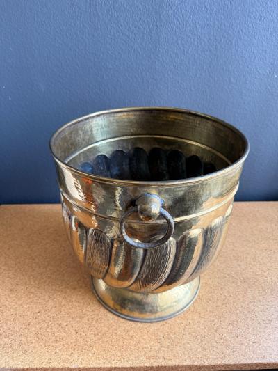 William Billy Haines Victorian Brass Fluted Planter with Ring Handles Antique Style 1970s