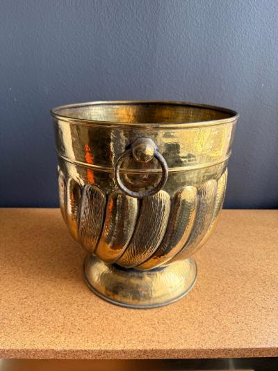 William Billy Haines Victorian Brass Fluted Planter with Ring Handles Antique Style 1970s