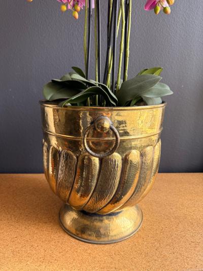 William Billy Haines Victorian Brass Fluted Planter with Ring Handles Antique Style 1970s