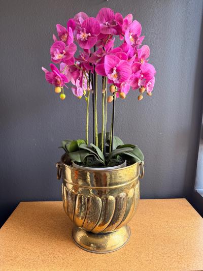 William Billy Haines Victorian Brass Fluted Planter with Ring Handles Antique Style 1970s