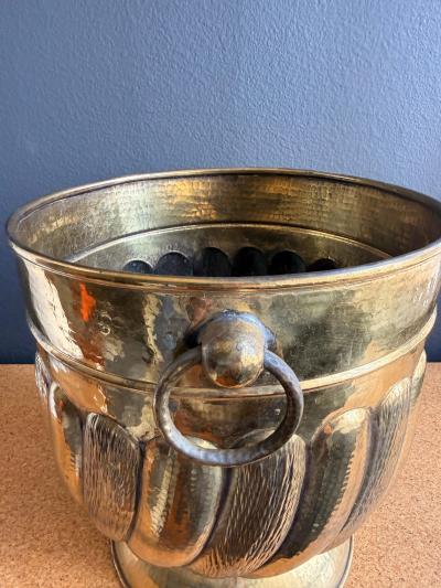 William Billy Haines Victorian Brass Fluted Planter with Ring Handles Antique Style 1970s