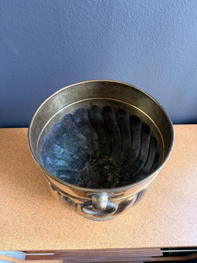 William Billy Haines Victorian Brass Fluted Planter with Ring Handles Antique Style 1970s