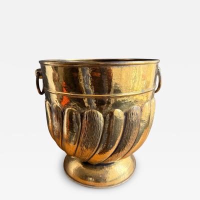 William Billy Haines Victorian Brass Fluted Planter with Ring Handles Antique Style 1970s