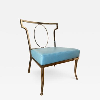 William Billy Haines William Billy Haines Chromed Brass and Turquoise Leather Chair