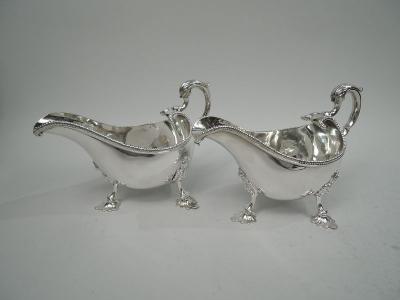 William Bond Pair of Irish Georgian Neoclassical Sterling Silver Gravy Boats 1794