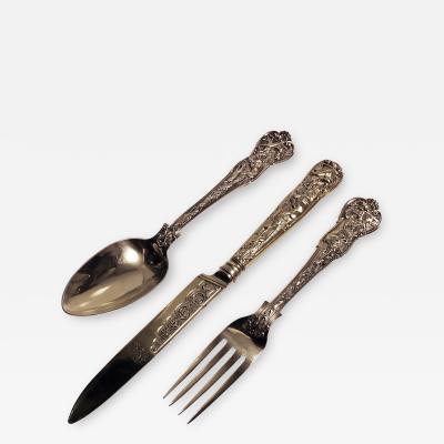 William Chawner Georgian Silver gilded Stag Hunt Youth or Travel Set London 1829 1832