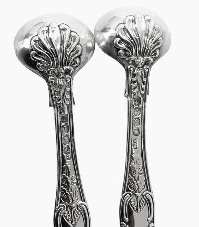 William Chawner Pair Georgian Silver Kings Honseysuckle Salt Spoons 1826 Chawner