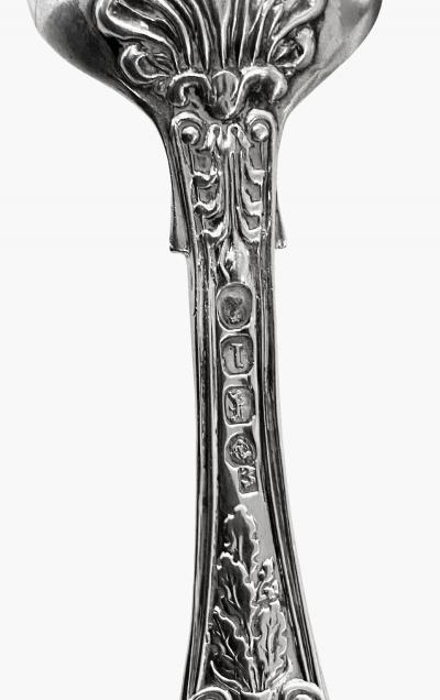 William Chawner Pair Georgian Silver Kings Honseysuckle Salt Spoons 1826 Chawner