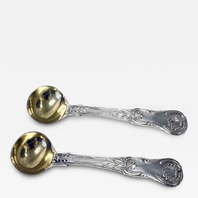 William Chawner Pair Georgian Silver Kings Honseysuckle Salt Spoons 1826 Chawner