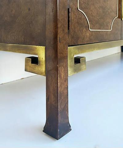 William Doezema 1970s William Doezema Mastercraft Burlwood Brass Credenza Hollywood Regency