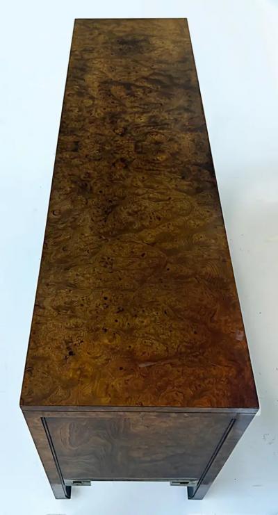 William Doezema 1970s William Doezema Mastercraft Burlwood Brass Credenza Hollywood Regency