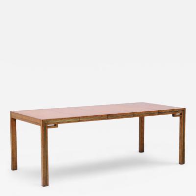 William Doezema William Doezema for Mastercraft Burlwood and Brass Dining Table with 3 Leaves