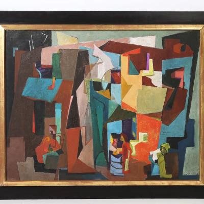 William Freed Art Deco Stage Set Oil on Canvas Painting signed William Freed