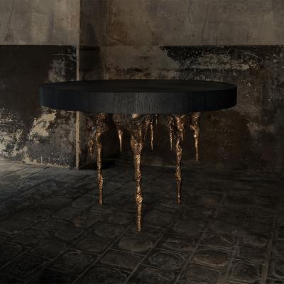 William Guillon DESENCHANT E TABLE One of a kind bronze and burnt wood round table