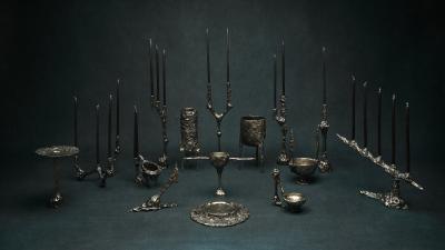 William Guillon OMNIA VANITAS 9 One of a kind white bronze candleholder for 5 candles signed