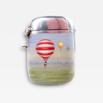 William Hair Haseler English Edwardian Sterling Silver Enamel Air Balloon Match Safe 1914