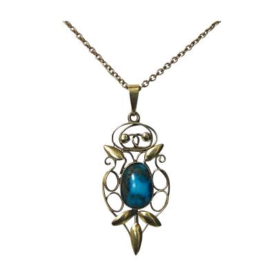 William Haseler Liberty Gold Turquoise Arts and Crafts Art Nouveau Pendant