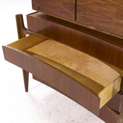 William Hinn William Hinn Mid Century Walnut Curved Front Highboy Dresser