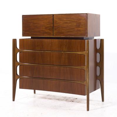 William Hinn William Hinn Mid Century Walnut Curved Front Highboy Dresser