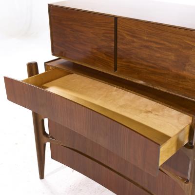 William Hinn William Hinn Mid Century Walnut Curved Front Highboy Dresser