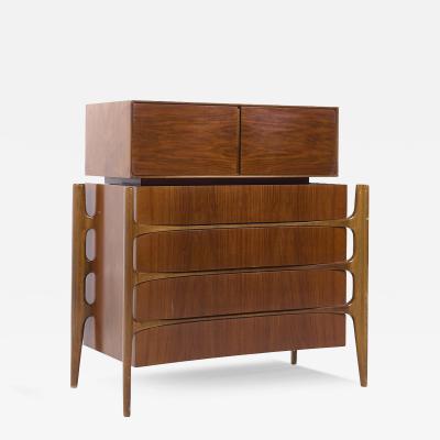 William Hinn William Hinn Mid Century Walnut Curved Front Highboy Dresser