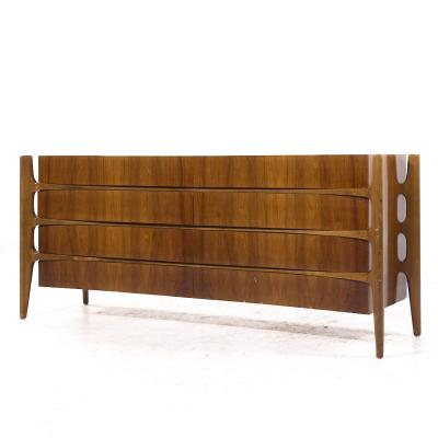 William Hinn William Hinn Mid Century Walnut Curved Front Lowboy Dresser